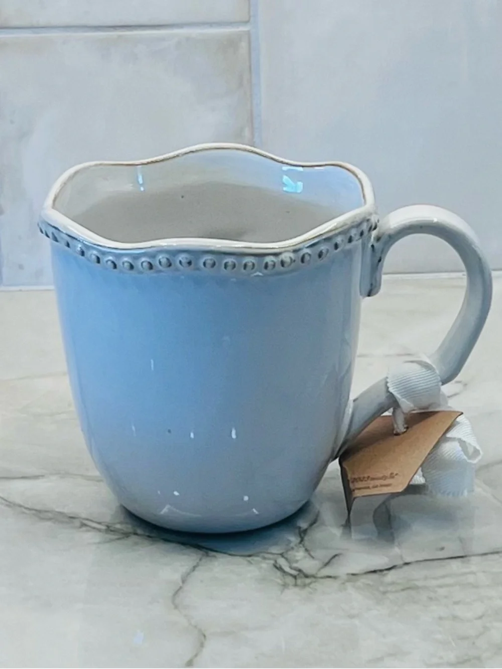 Mud Pie White Ceramic with Beaded Rim and Letter L Cup Mug NWT